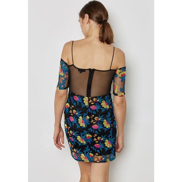 TOPSHOP Mesh Embriodered Off the shoulder Mini Dress Size 10 - Picture 2 of 6